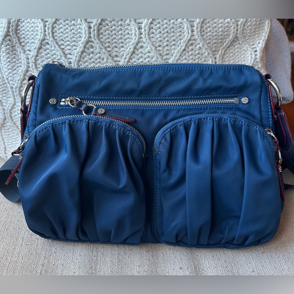 MZ Wallace Paige in Dawn Blue Bedford Nylon and Silver Hardware